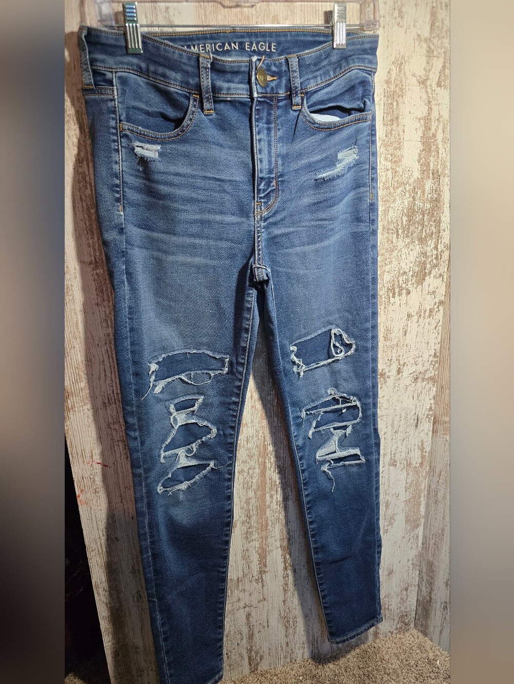 American Eagle Outfitters Women's Distressed Skinny Jeans - Blue Size 6